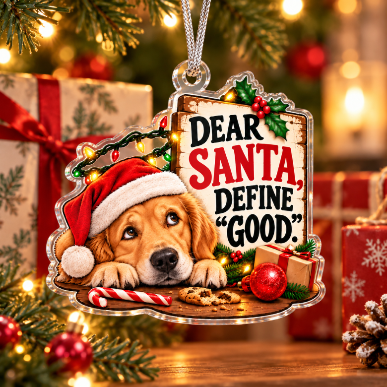 Dear Santa, Define “Good” – Funny Dog Christmas Ornament