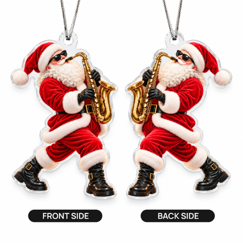 Saxophone Santa Acrylic Christmas Ornament