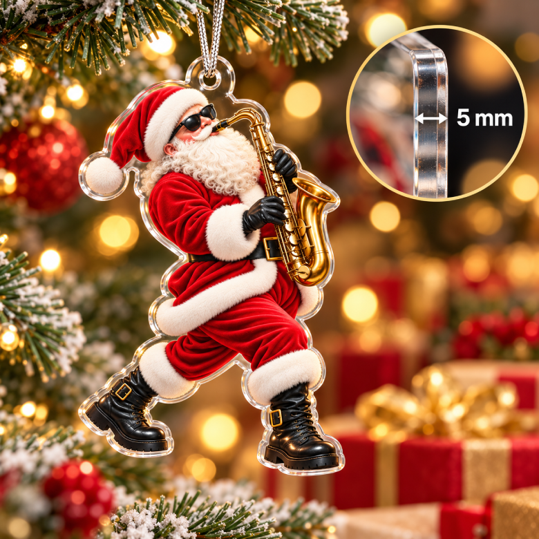 Saxophone Santa Acrylic Christmas Ornament