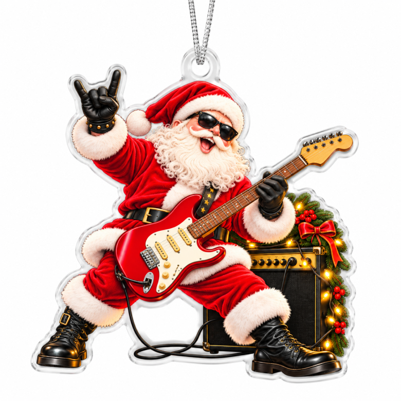 Electric Guitar Santa Acrylic Christmas Ornament