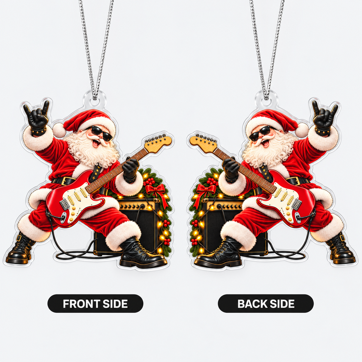 Electric Guitar Santa Acrylic Christmas Ornament