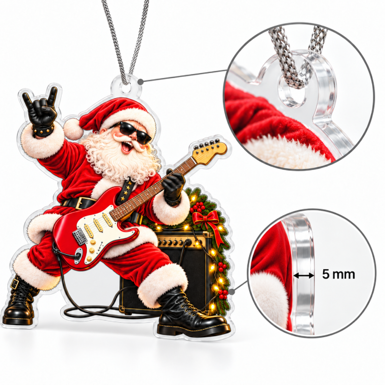 Electric Guitar Santa Acrylic Christmas Ornament
