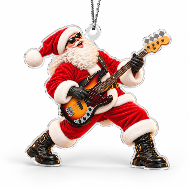 Bass Guitar Santa Acrylic Christmas Ornament