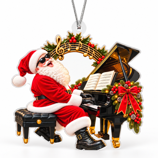 Piano Santa Acrylic Christmas Ornament