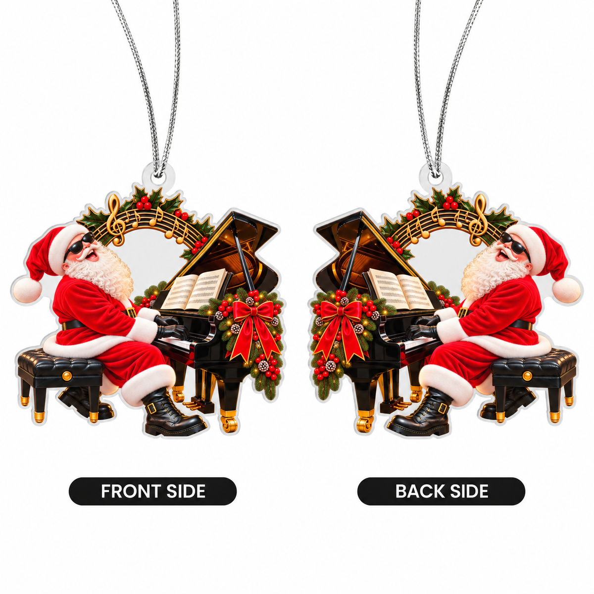 Piano Santa Acrylic Christmas Ornament
