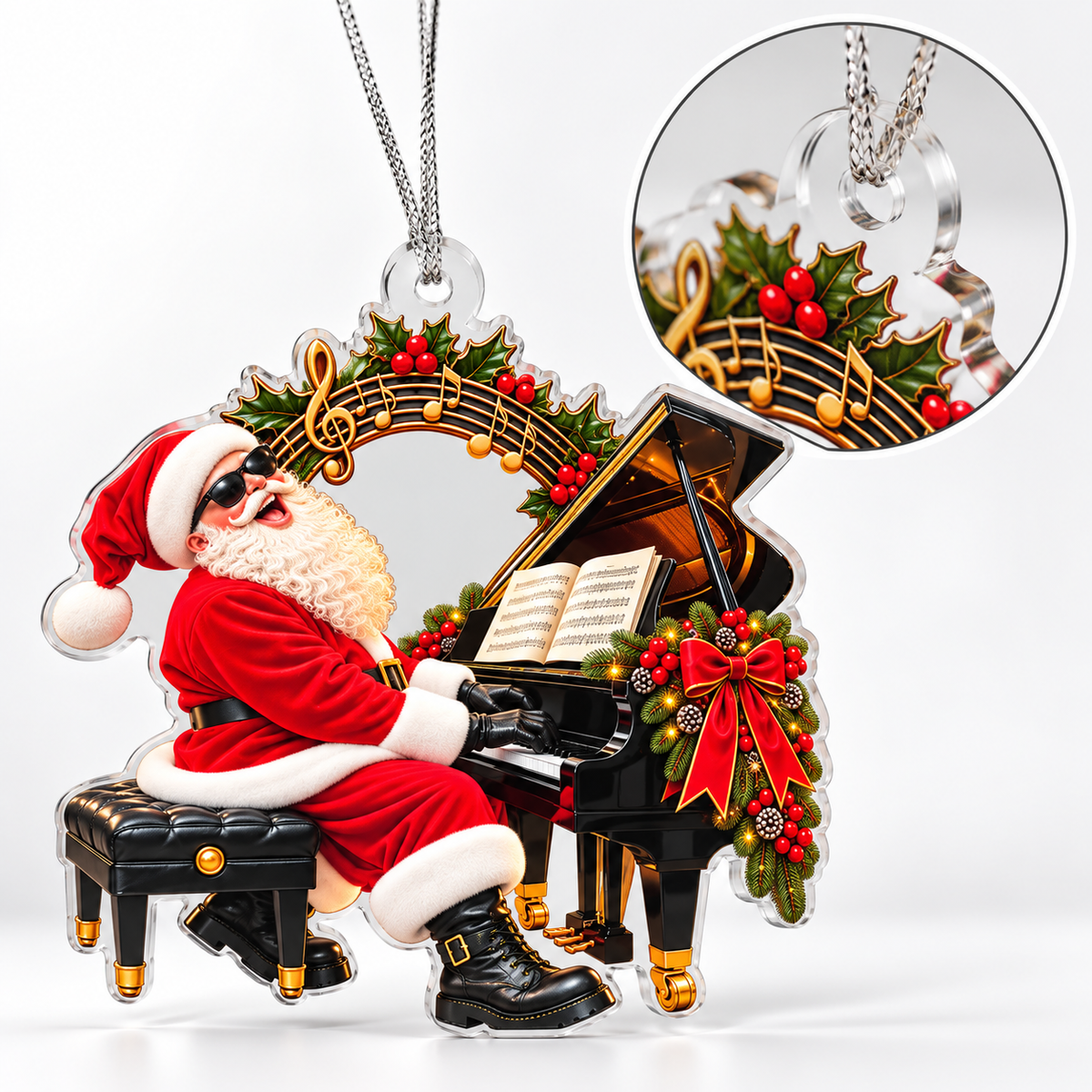 Piano Santa Acrylic Christmas Ornament