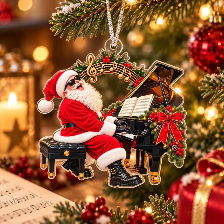 Piano Santa Acrylic Christmas Ornament