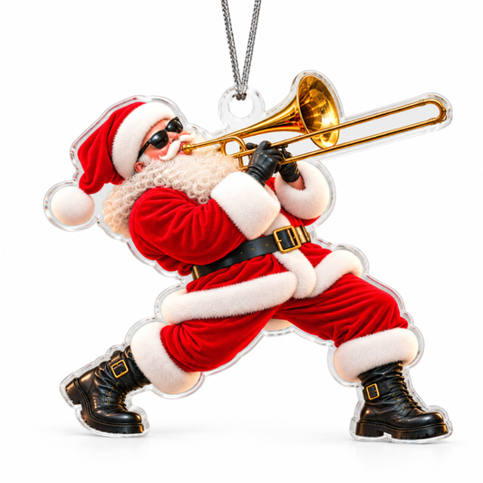 Trombone Santa Acrylic Christmas Ornament