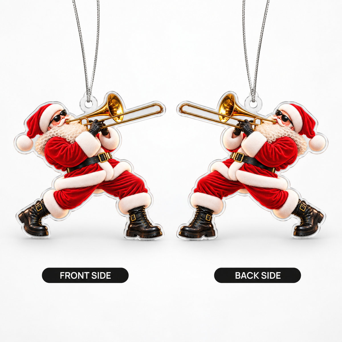 Trombone Santa Acrylic Christmas Ornament