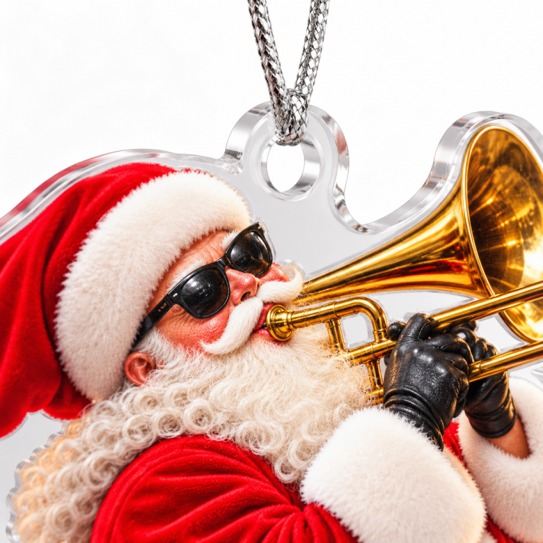Trombone Santa Acrylic Christmas Ornament