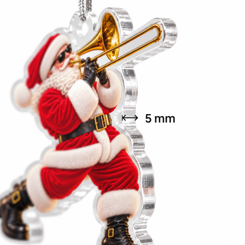Trombone Santa Acrylic Christmas Ornament