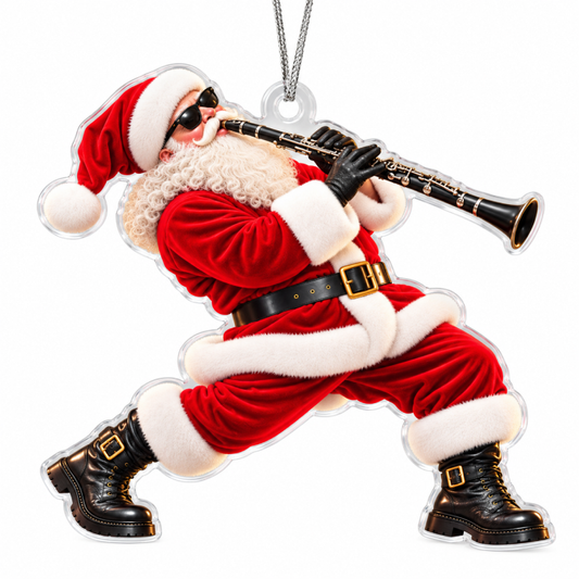 Clarinet Santa Acrylic Christmas Ornament