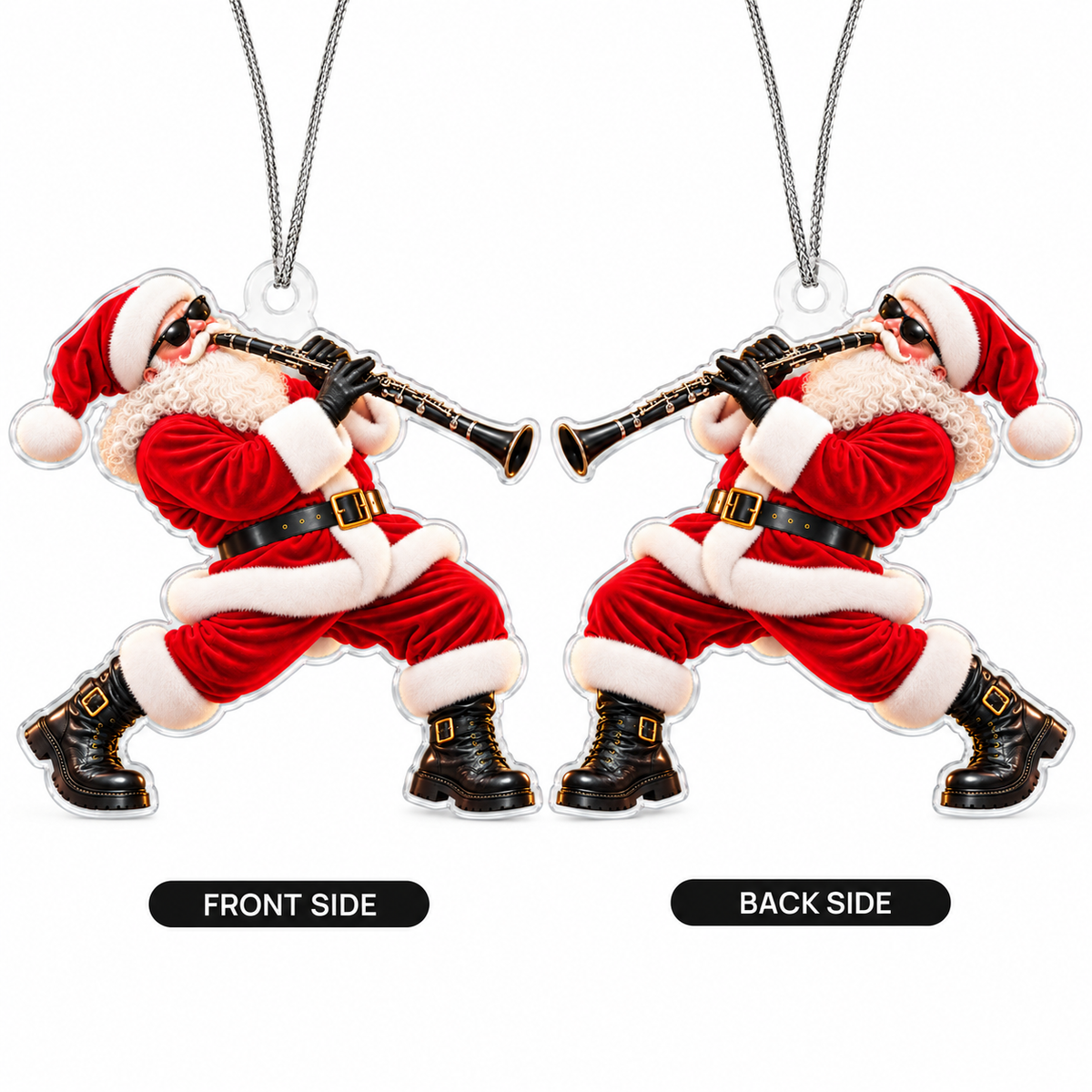 Clarinet Santa Acrylic Christmas Ornament