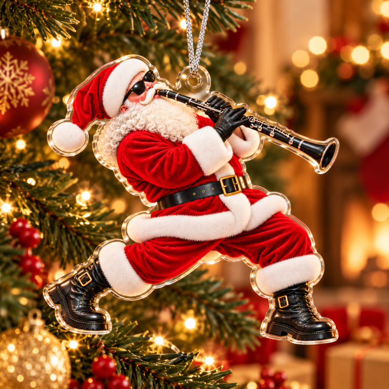 Clarinet Santa Acrylic Christmas Ornament