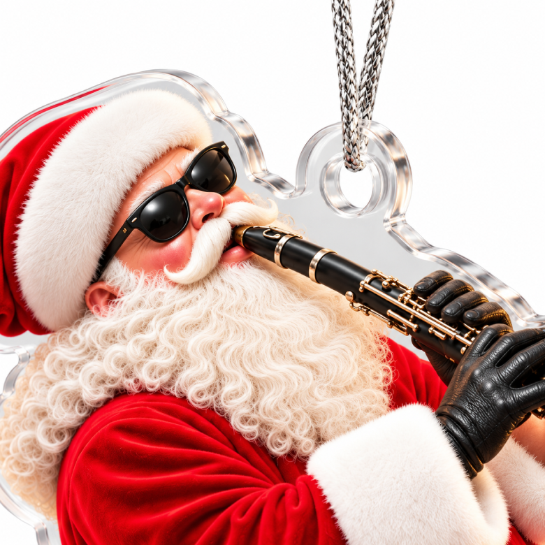 Clarinet Santa Acrylic Christmas Ornament