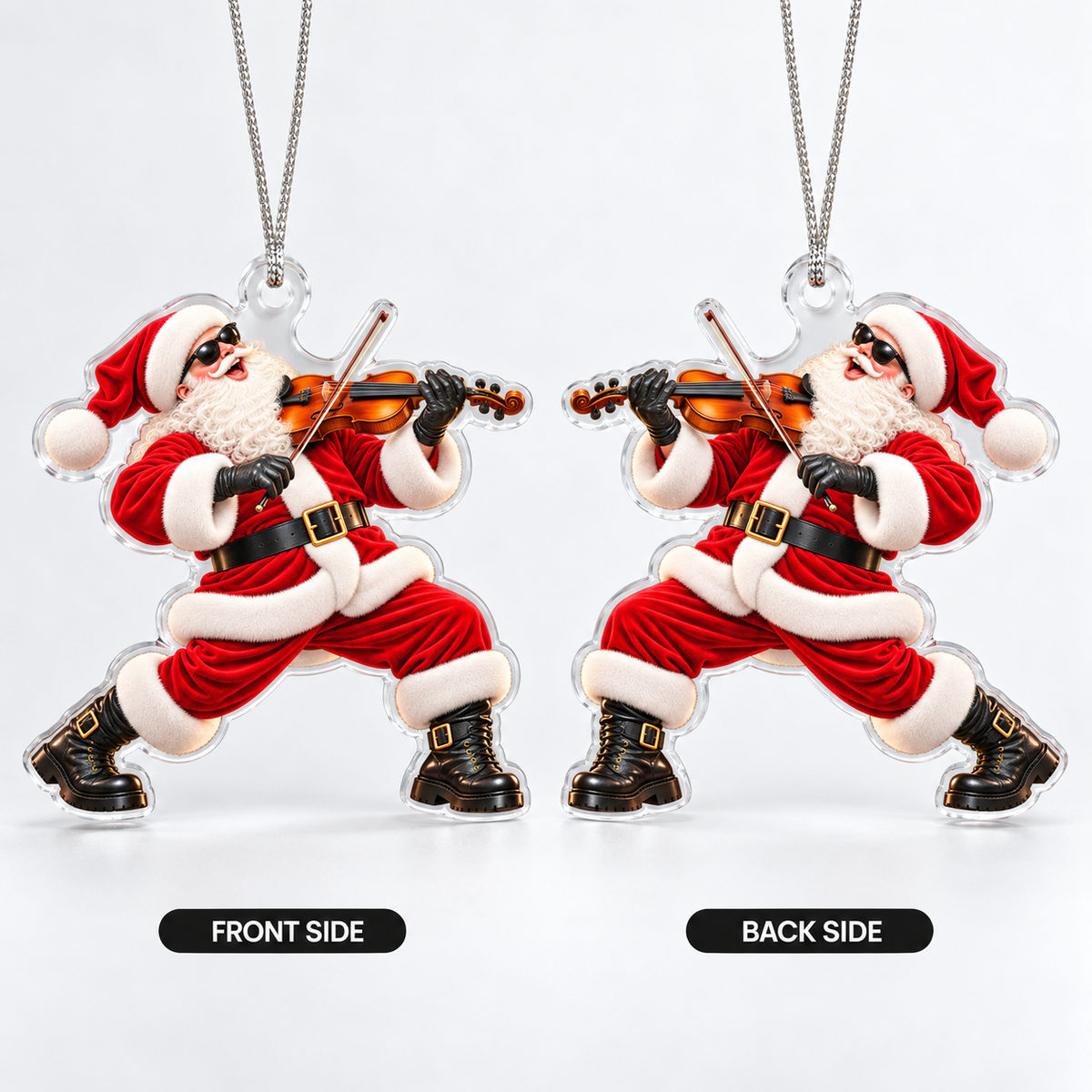Violin Santa Acrylic Christmas Ornament