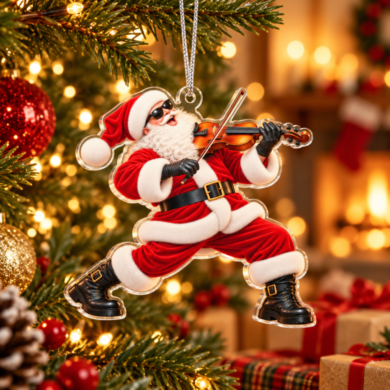 Violin Santa Acrylic Christmas Ornament
