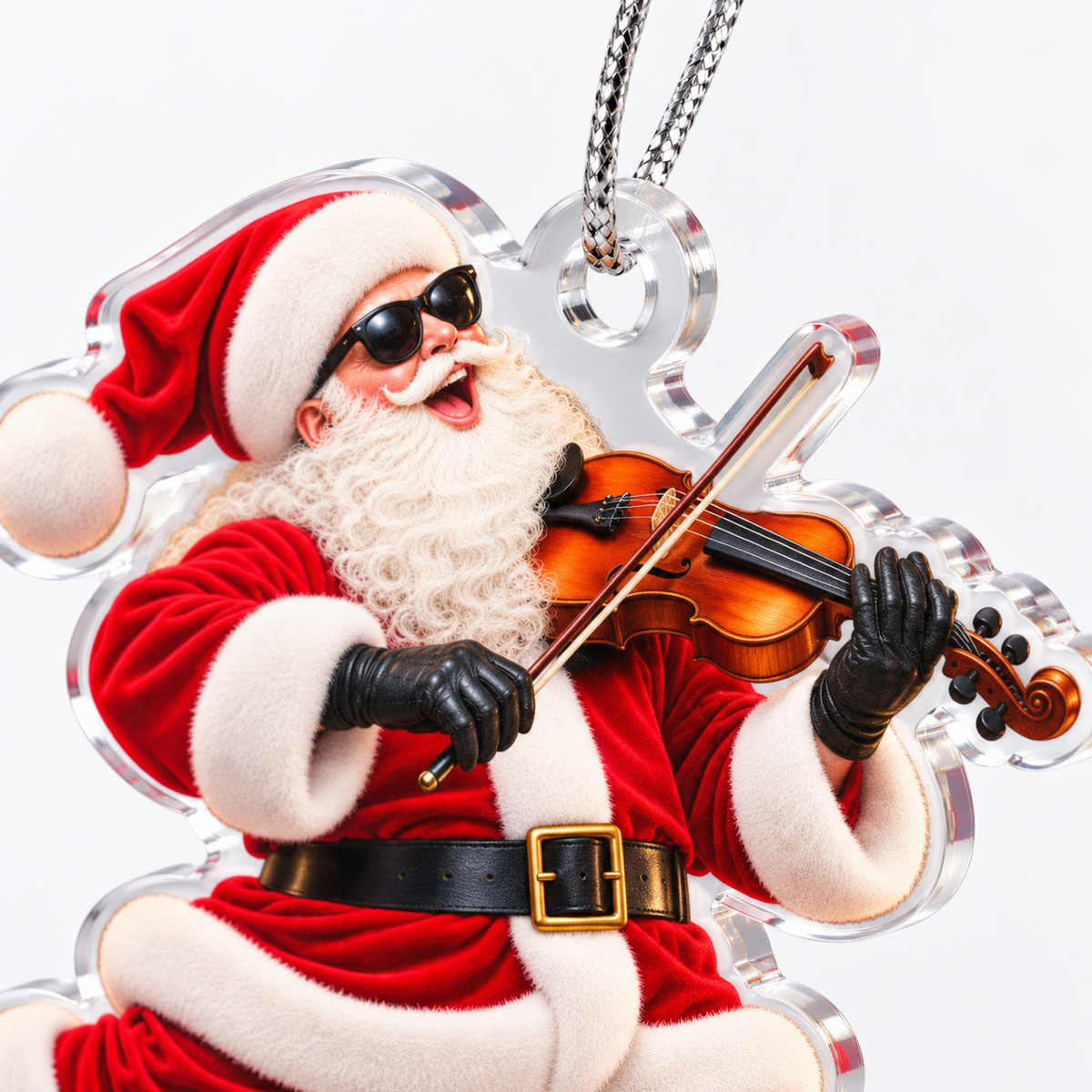 Violin Santa Acrylic Christmas Ornament