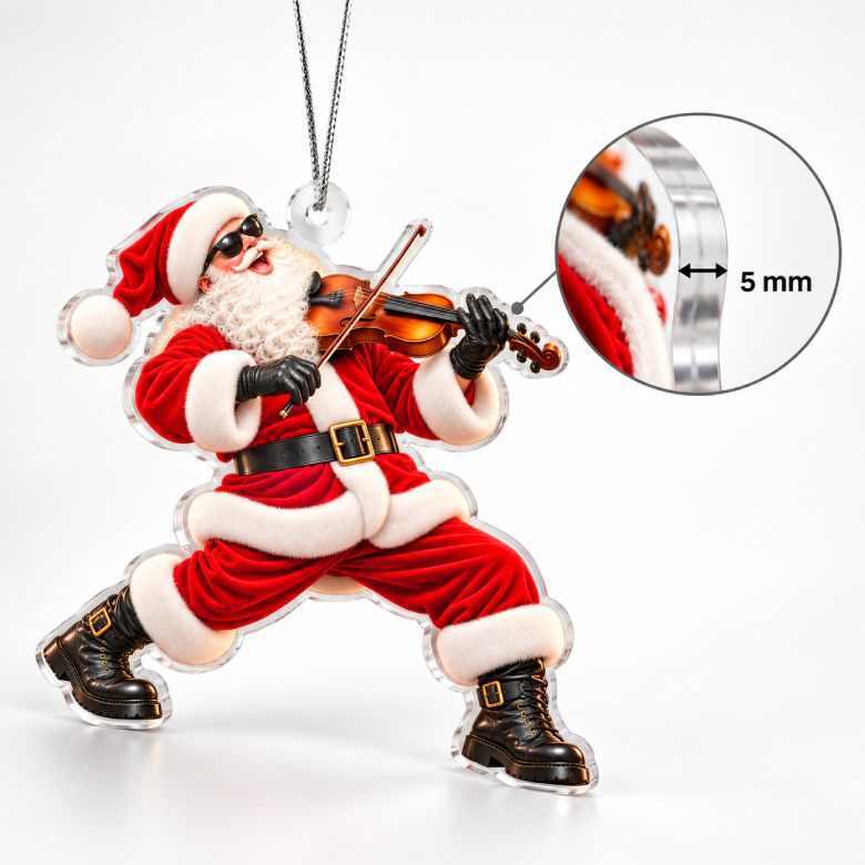 Violin Santa Acrylic Christmas Ornament