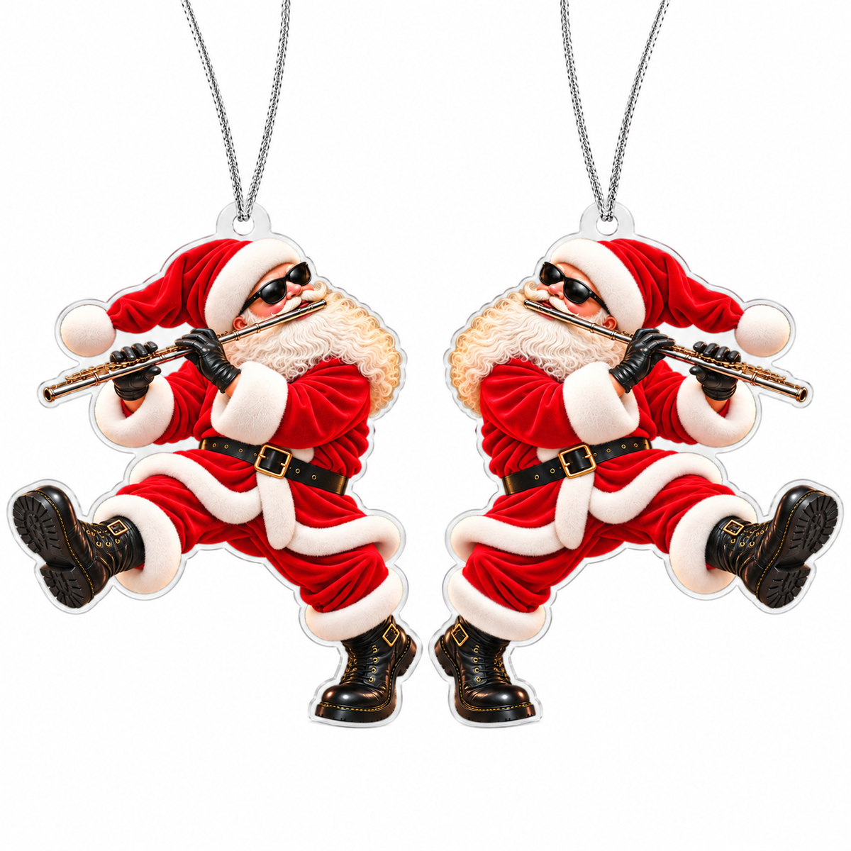 Flute Santa Acrylic Christmas Ornament