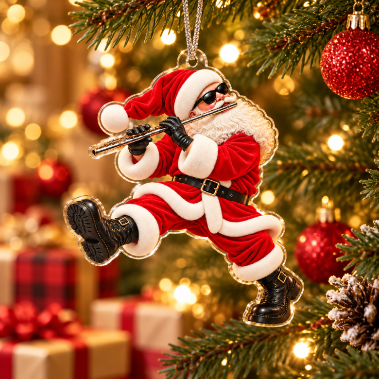 Flute Santa Acrylic Christmas Ornament