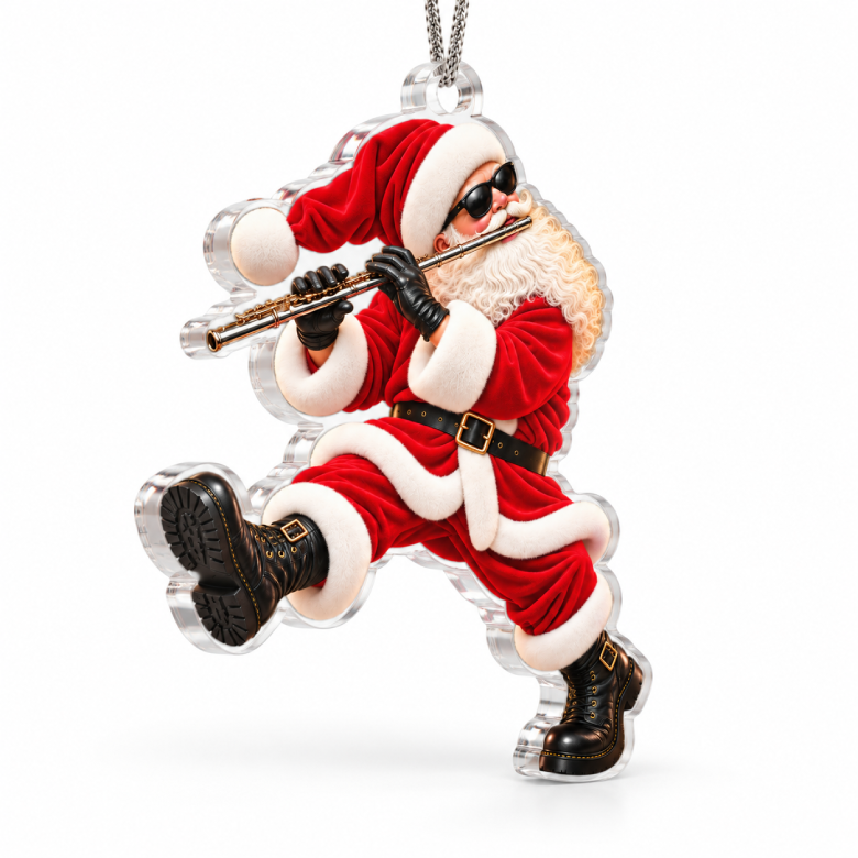 Flute Santa Acrylic Christmas Ornament
