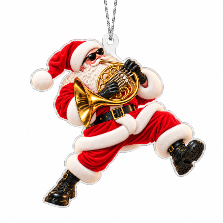 French Horn Santa Acrylic Christmas Ornament