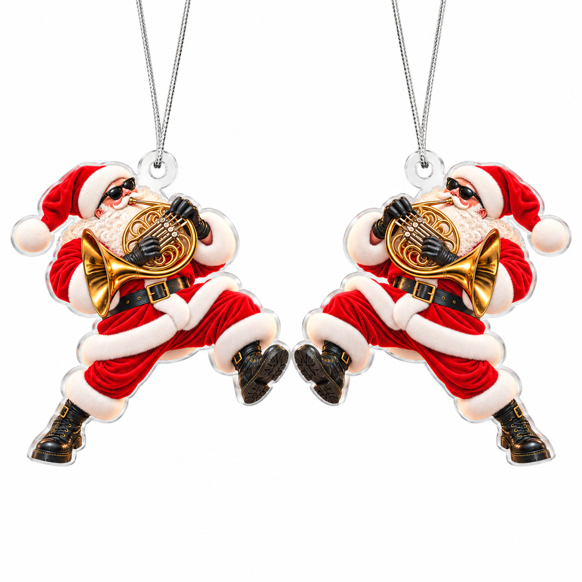 French Horn Santa Acrylic Christmas Ornament