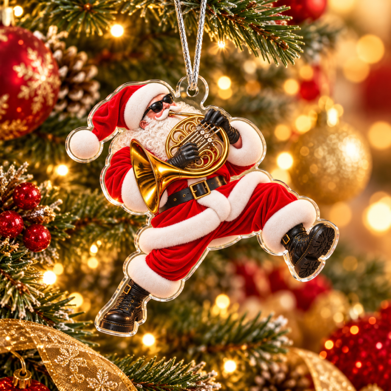 French Horn Santa Acrylic Christmas Ornament