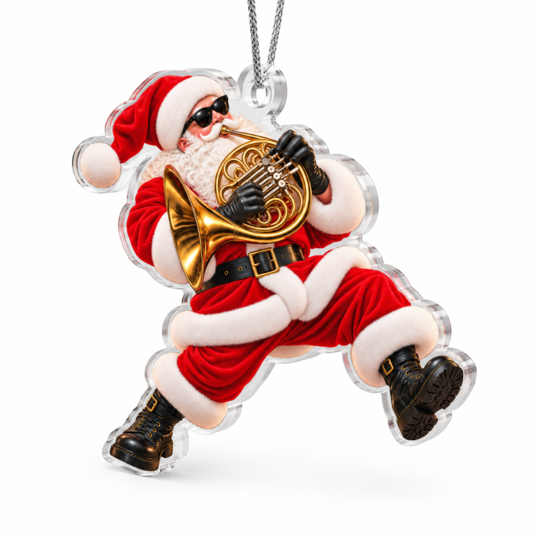 French Horn Santa Acrylic Christmas Ornament