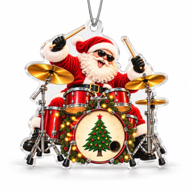 Drum Santa Acrylic Christmas Ornament