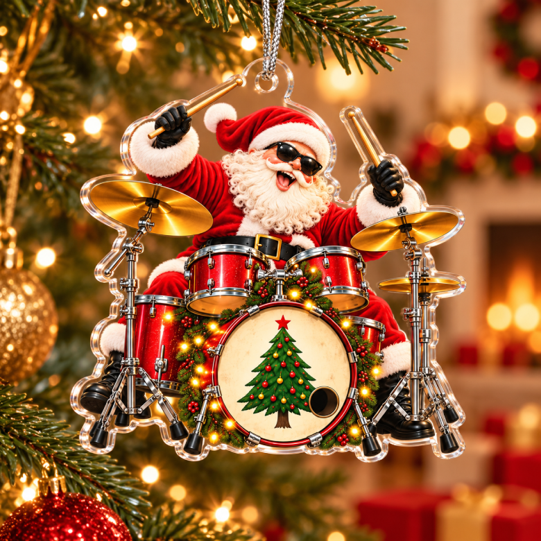 Drum Santa Acrylic Christmas Ornament
