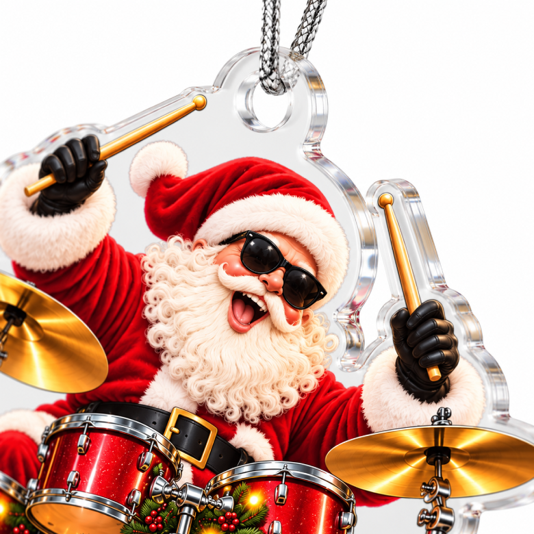Drum Santa Acrylic Christmas Ornament