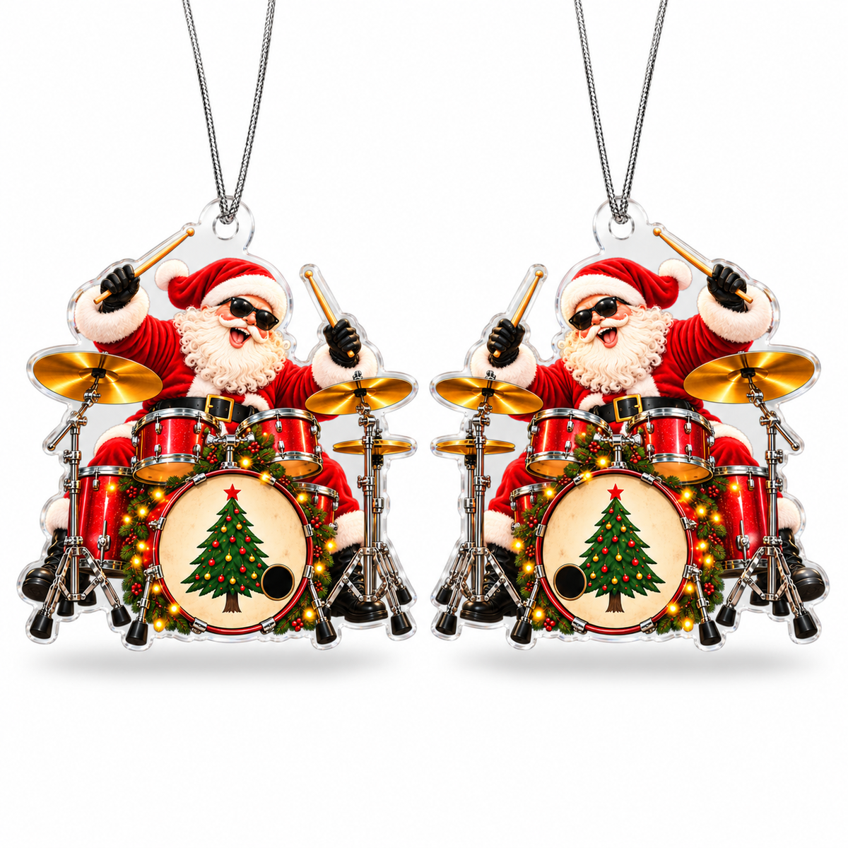 Drum Santa Acrylic Christmas Ornament