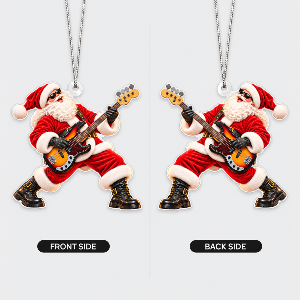 Bass Guitar Santa Acrylic Christmas Ornament