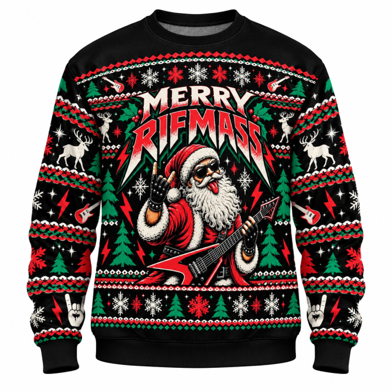 Merry Riffmass Reindeer Rock Santa Sweatshirt
