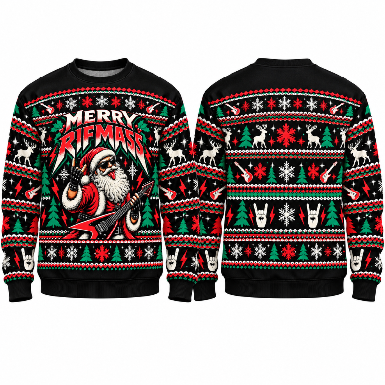 Merry Riffmass Reindeer Rock Santa Sweatshirt