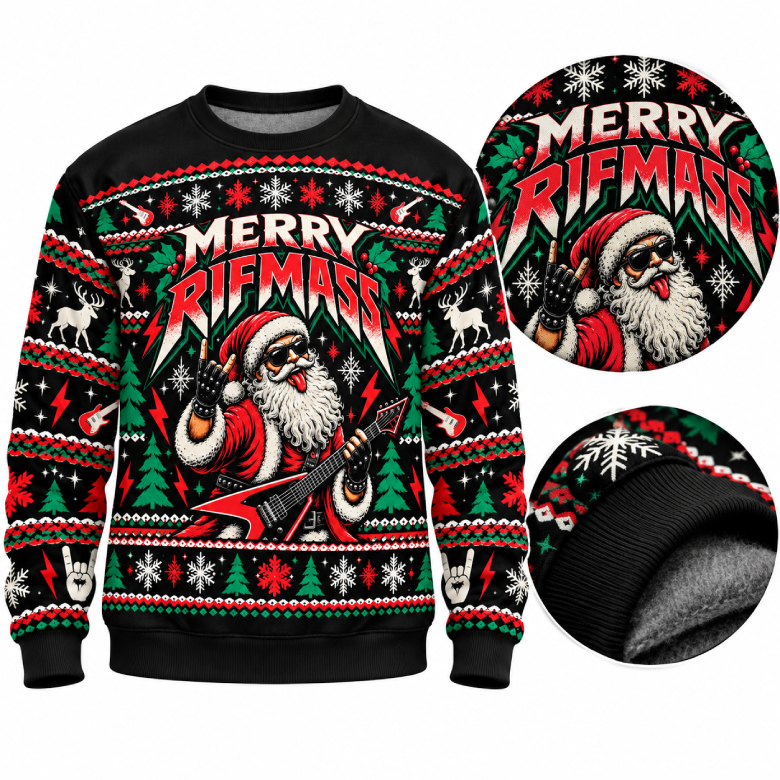 Merry Riffmass Reindeer Rock Santa Sweatshirt