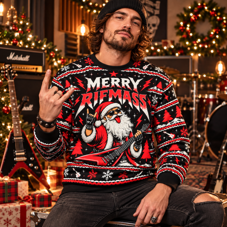 Merry Riffmass Rockstar Santa Sweatshirt