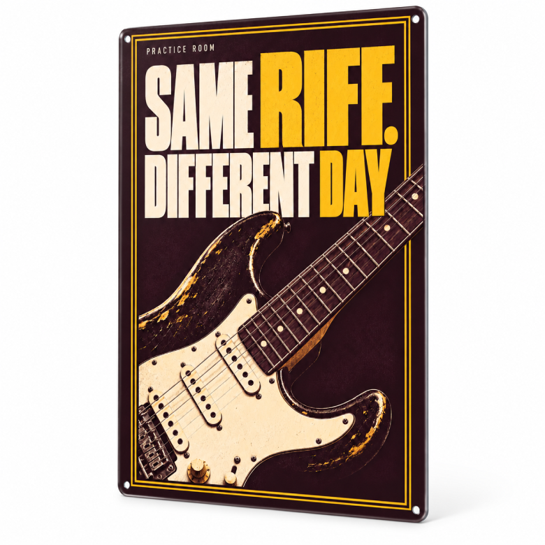 Same Riff. Different Day. — Guitar Practice Room Metal Sign