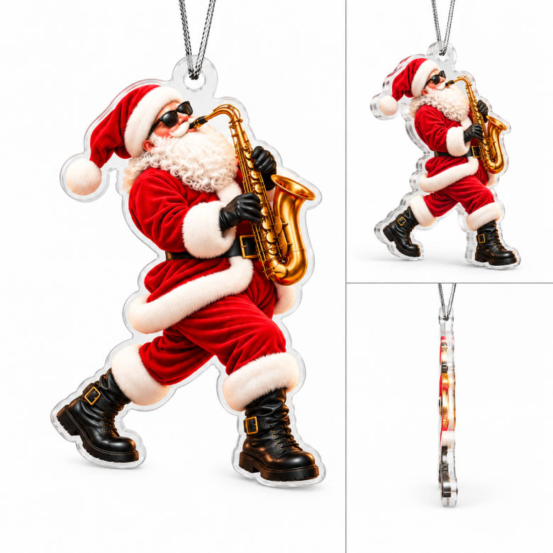 Saxophone Santa Acrylic Christmas Ornament