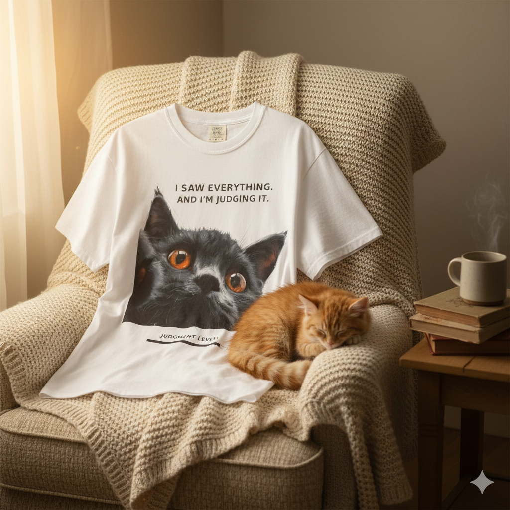 Funny Judgy Cat T-Shirt – “I Saw Everything” Meme Tee for Cat Lovers