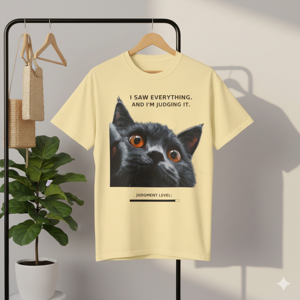 Funny Judgy Cat T-Shirt – “I Saw Everything” Meme Tee for Cat Lovers