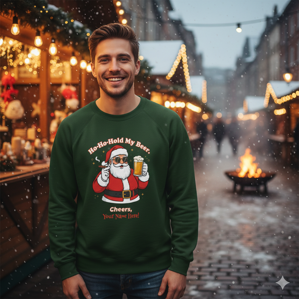 Ho-Ho-Hold My Beer Personalized Santa Sweatshirt