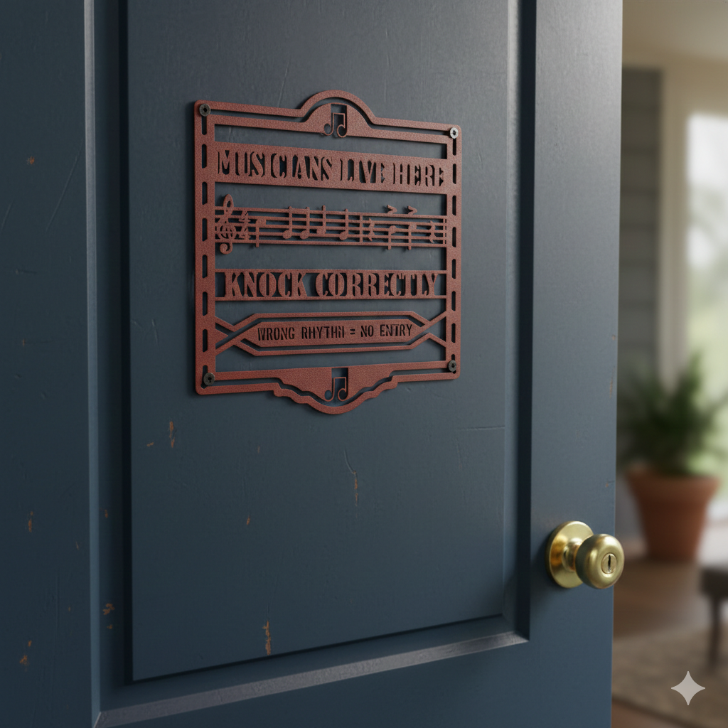 Musicians Live Here Door Sign – Knock Correctly Music Metal Sign