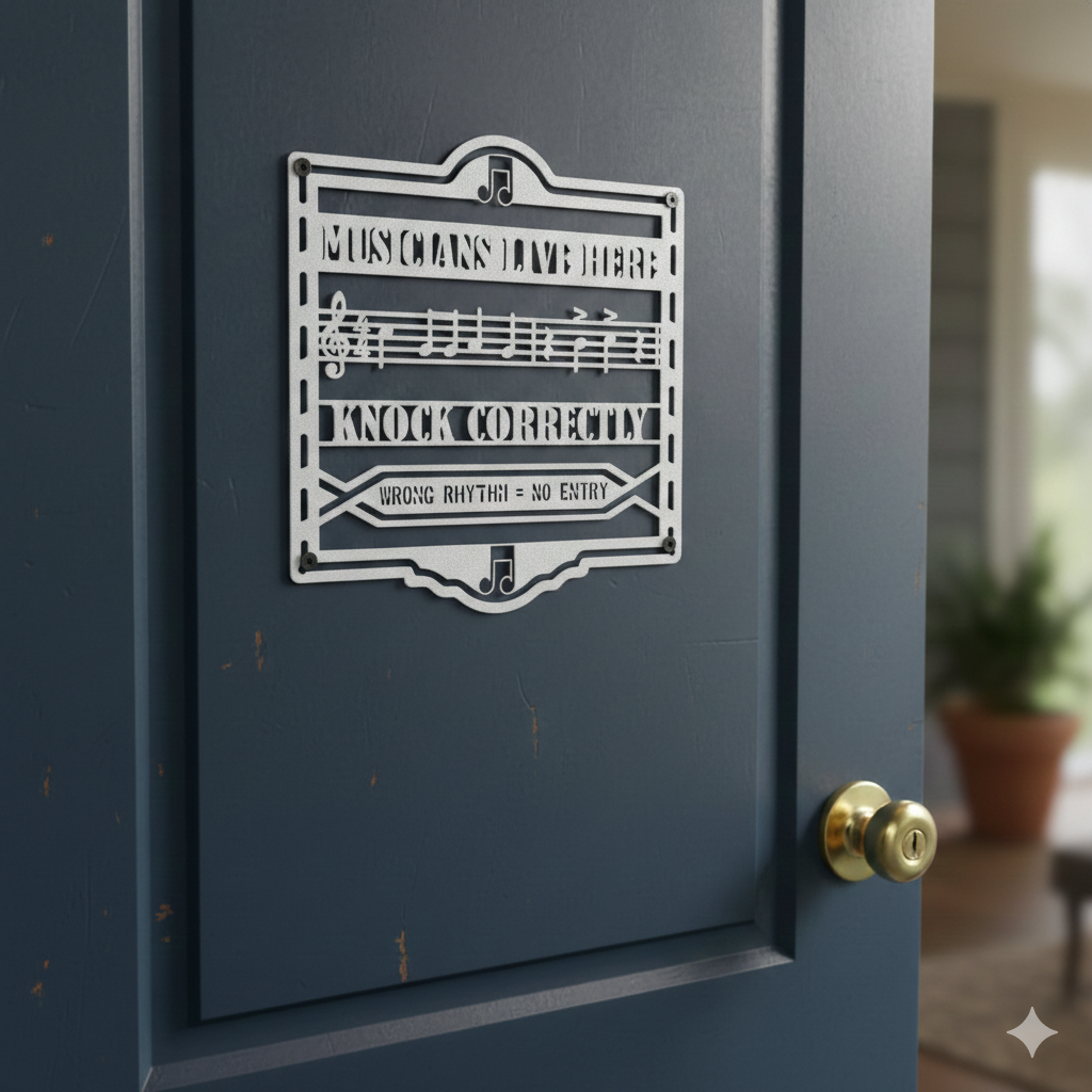 Musicians Live Here Door Sign – Knock Correctly Music Metal Sign
