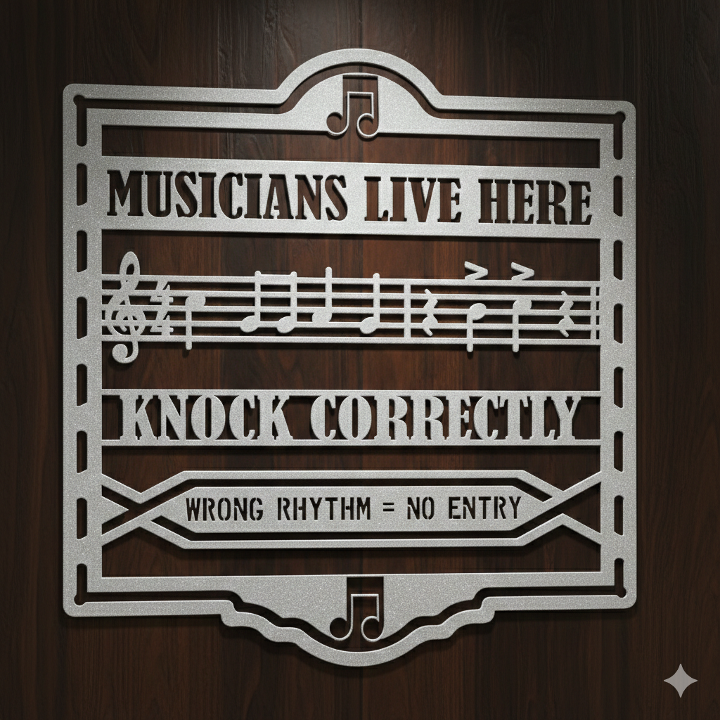 Musicians Live Here Door Sign – Knock Correctly Music Metal Sign