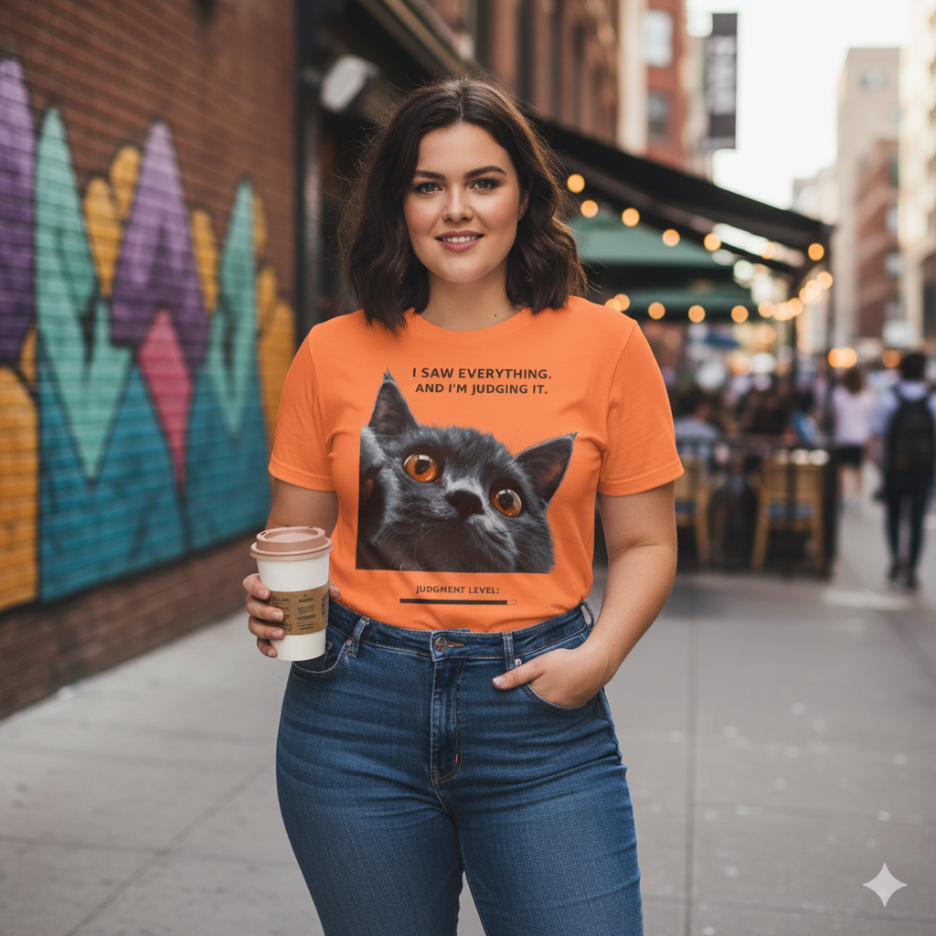 Funny Judgy Cat T-Shirt – “I Saw Everything” Meme Tee for Cat Lovers