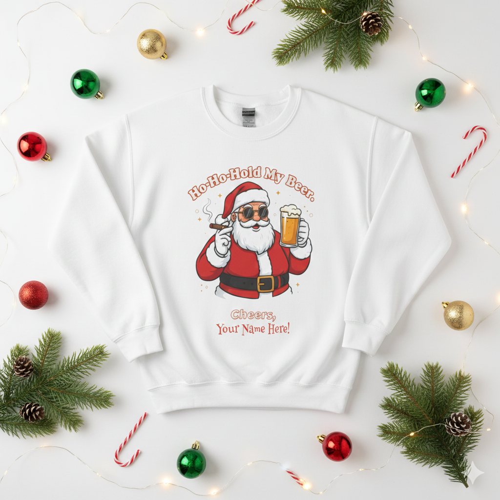 Ho-Ho-Hold My Beer Personalized Santa Sweatshirt