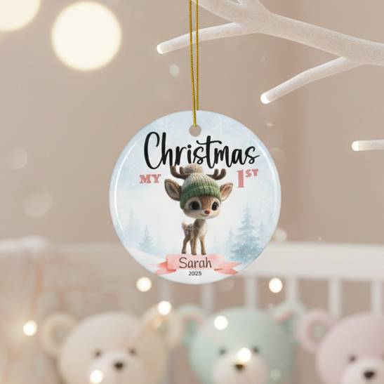 Sweet Winter Deer - Personalized Baby’s First Christmas Ornament